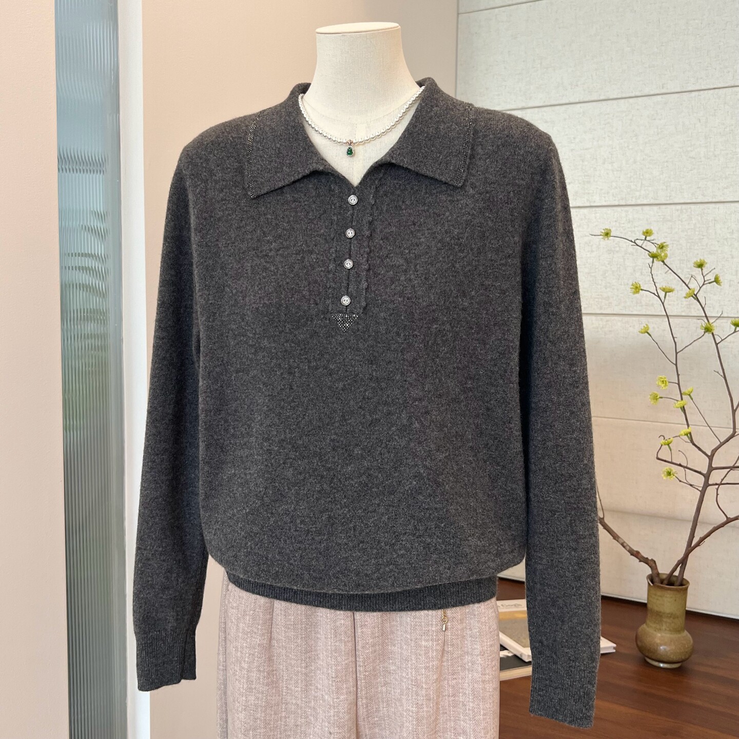 妈妈装100纯羊毛衫女翻领毛衣