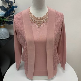 春秋气质妈妈装两件套短袖加开衫中老年套装针织衫奶奶上衣女装