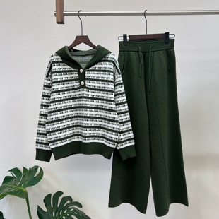 时尚中年妈妈两件套秋季连帽运动衣服新款针织套装春秋裤子女装