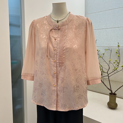 中式妈妈装春夏薄款七分纱袖衬衫