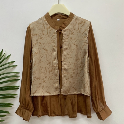 国风春秋薄款中年妈妈装长袖衬衫