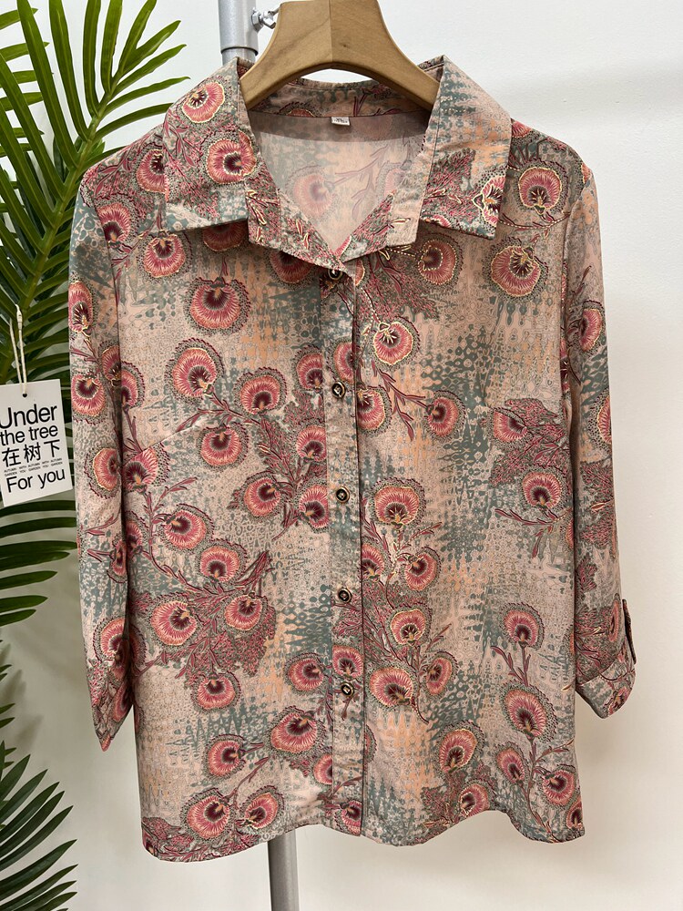 奶奶装夏季新品薄款衬衫花色宽松