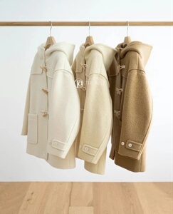 现THE ABLE女2023韩国东大门代购秋冬连帽羊毛牛角扣毛呢大衣外套