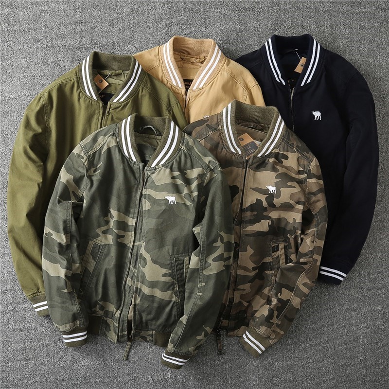 欧美复古秋冬新品男款水洗休闲纯棉夹克 厚实迷彩棒球运动服外套