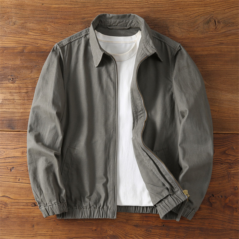 秋季美式商务休闲青年翻领夹克外套男 户外工装水洗纯棉百搭上衣