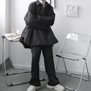 韩国保暖秋冬慵懒男士暗黑个性设计感衬衫式棉衣外套小众宽松韩版