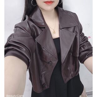 翻领短款皮衣外套女2026春季新款时尚休闲显瘦百搭气质夹克上衣潮
