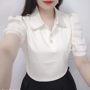 欧货2026夏季新款Polo领白色短袖t恤女款百搭显瘦休闲短款上衣潮
