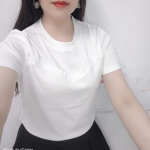 花边短袖t恤女2026新款夏季遮肚显瘦体恤时尚洋气减龄荷叶边上衣