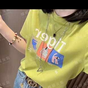 纯棉洋气短袖t恤女夏新款2025爆款韩版宽松休闲印花时尚体恤衫潮t