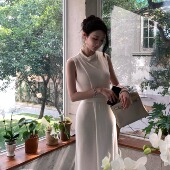 高智感Wcouture原创 优雅贵气风 60支精纺羊毛小高领针织连衣长裙