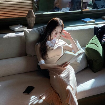 三好学生wcouture原创 针织拼接衬衫领假两件端庄大方显瘦连衣裙