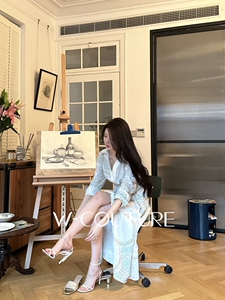 折腰Wcouture 进口抗皱印花纯棉收腰开衩衬衫连衣裙