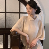 气质款 蝴蝶酥Wcouture秋冬新品 纯羊绒 小翻领针织斗篷披肩外套