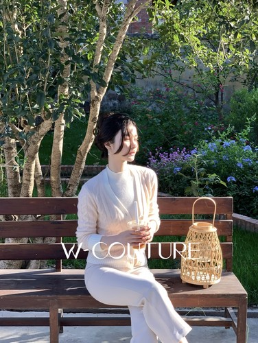 Wcouture套头拼色麻花开衫毛衣