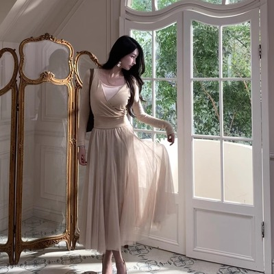 芭蕾天才Wcouture原创 假两件超细精纺羊毛舞蹈服收腰针织上衣