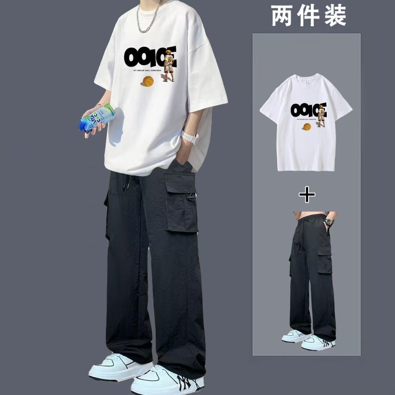 夏季纯棉透气短袖T恤休闲套装