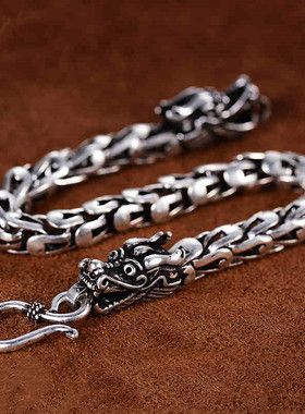 泰国男士纯银龙头链990足银纯银