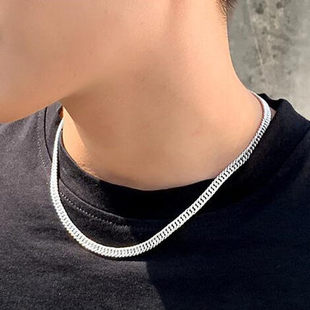 福字头990纯银项链男 潮男士银链子粗款个性街头蹦迪男生纯银项链