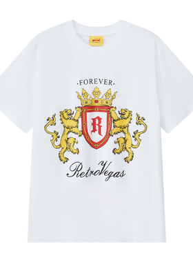 *RTVG* 2025SS夏季新款街头潮流双狮皇冠复古休闲白男女短袖T恤