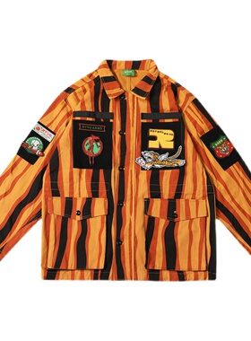 RTVG[RETROVEGAS]国潮牌街头迷彩条纹DIY魔术贴男女工装套装外套