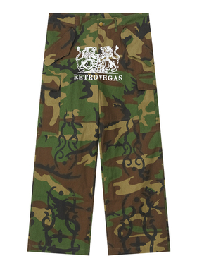 *RTVG*秋冬新款街头潮双狮男女军事迷彩做旧水洗直筒休闲工装长裤