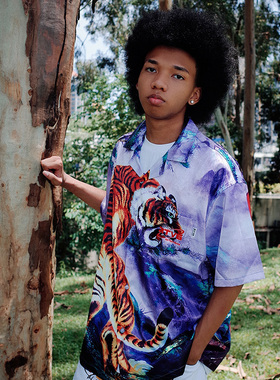 RTVG[RETROVEGAS]国潮牌街头中式传统上山虎男女古巴翻领短袖衬衫