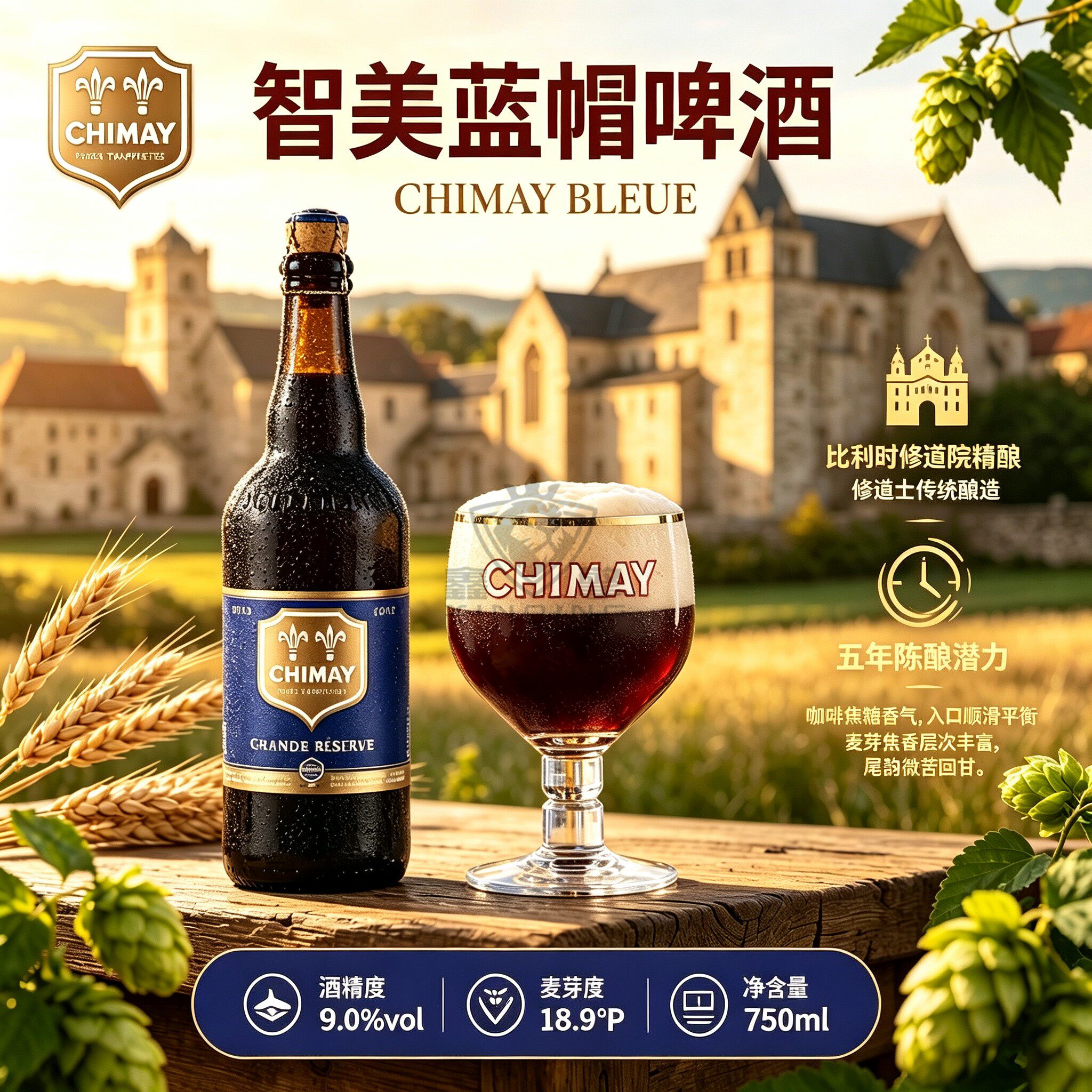 比利时进口智美蓝帽修道院精酿啤酒世涛黑啤烈性啤酒