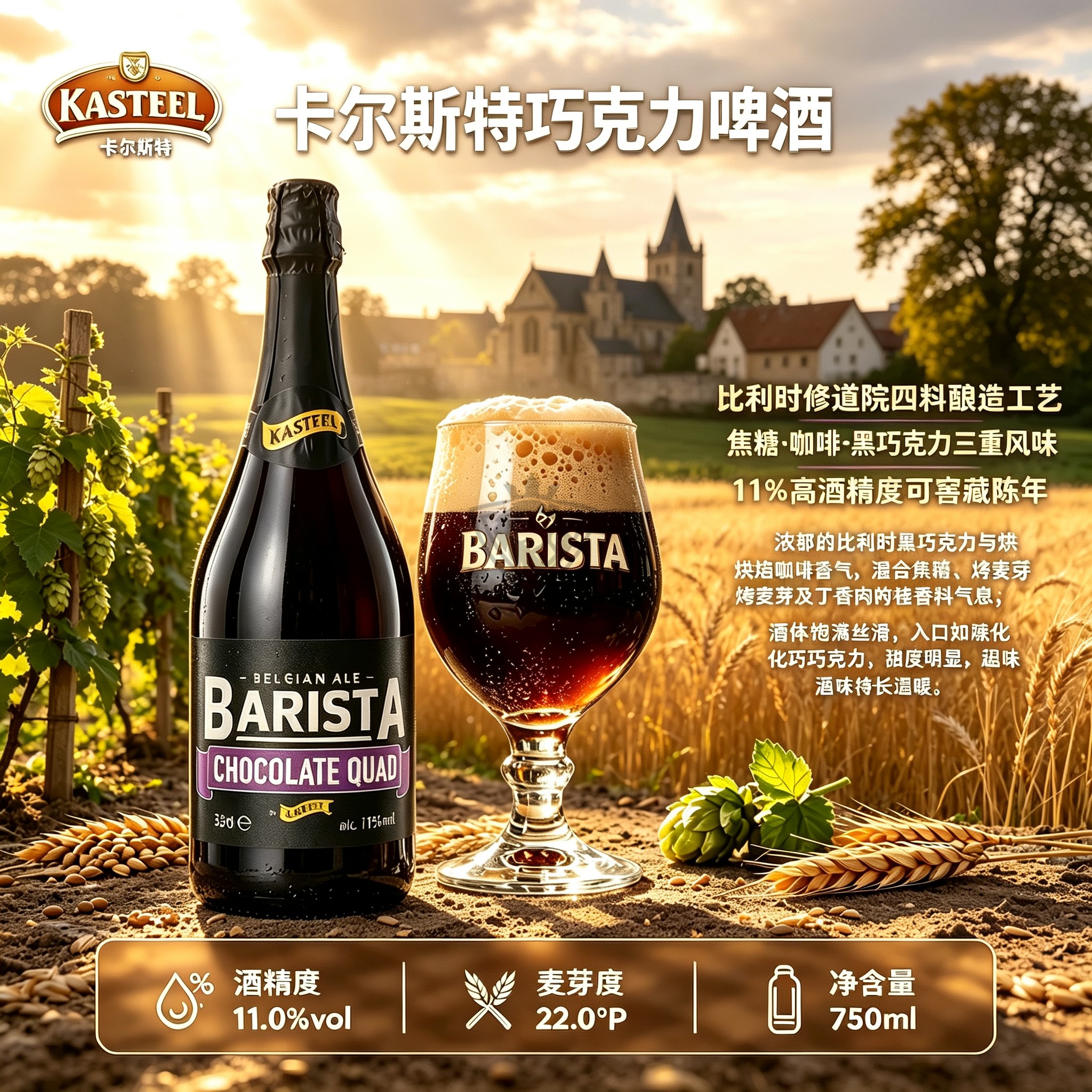 卡尔斯特巧克力味四料啤酒 比利时进口精酿高度烈性黑啤酒750ml