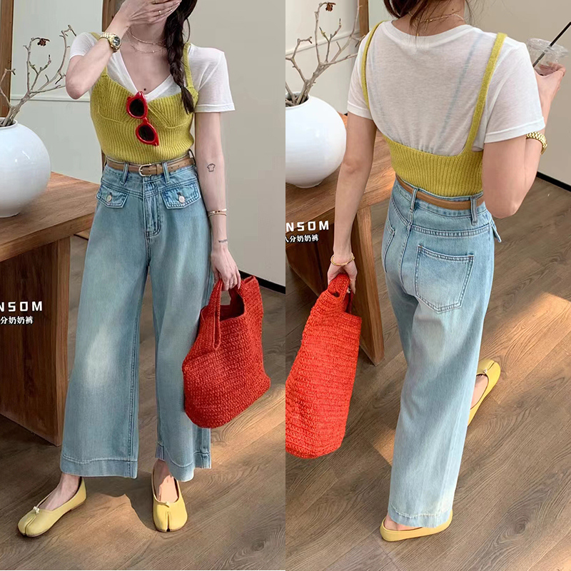 DIMO~八分奶奶裤阔腿牛仔裤宽松
