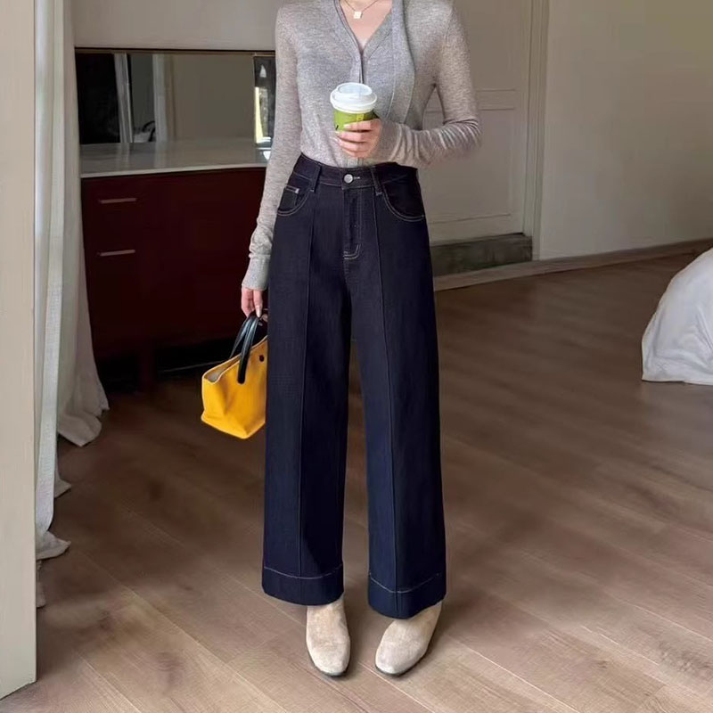 韩尚裤业2025秋新款高腰弹力直筒牛仔裤女防掉色九分小个子奶奶裤
