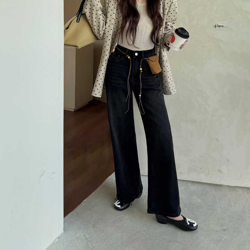 巨显瘦黑牛!2025秋冬新款抓毛牛仔裤女加绒薄绒窄版直筒裤长裤