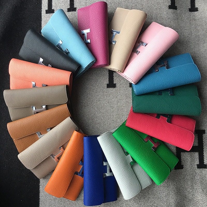 H扣康康钱包荔枝纹头层牛皮mini空姐包2021女士手包真皮长款钱夹