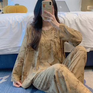 可外穿休闲睡衣 春秋季 薄款 长袖 棉绸睡衣女夏空调服绵绸家居服大码