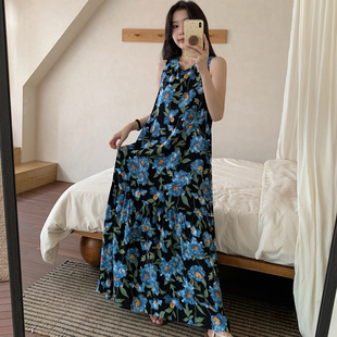 棉绸睡衣女士甜美宽松人造棉韩版 吊带睡裙薄款 碎花长裙家居服夏季