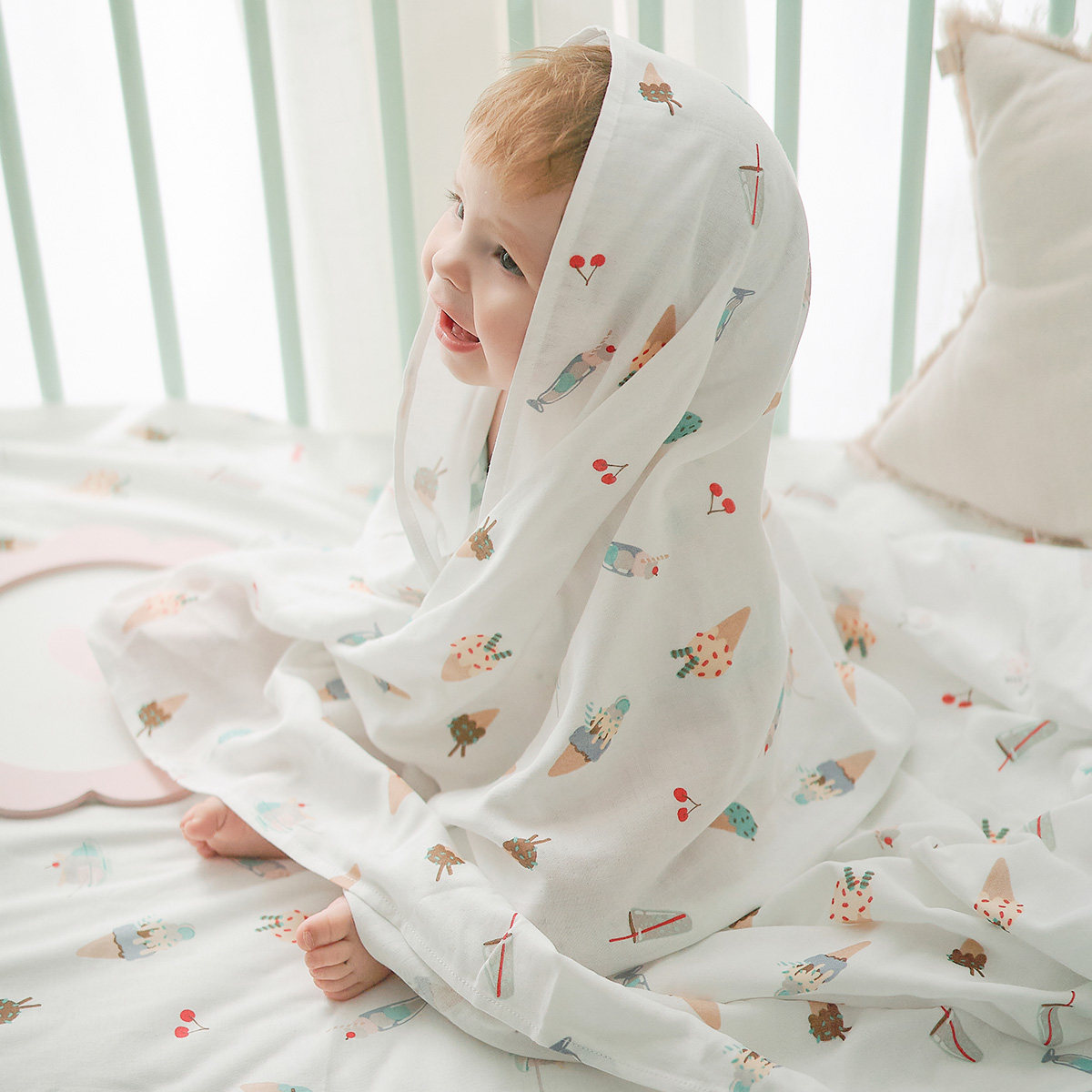 Nest Designs新生儿纱布双层大方巾包巾抱被婴儿夏季盖毯2件装