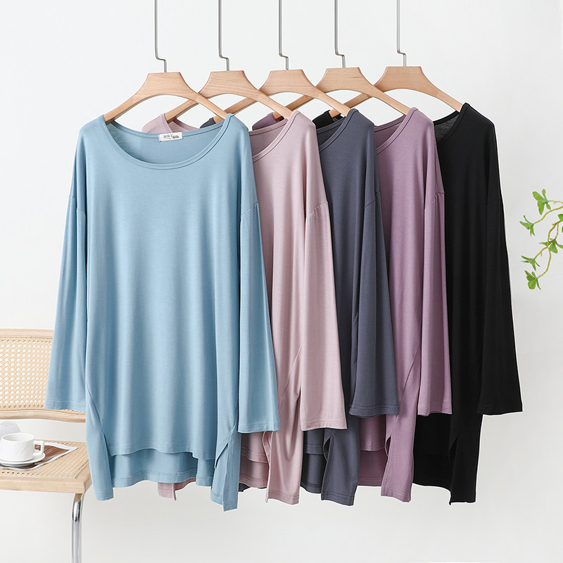 莫代尔睡裙女士纯色凉感家居服空调服包臀长袖睡衣夏季超薄浴裙