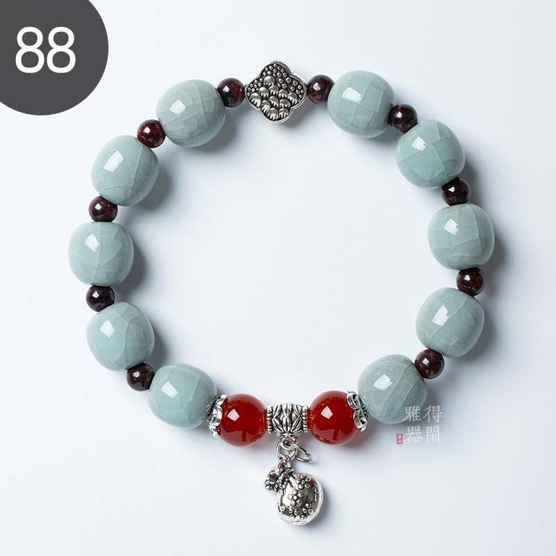 2 中秋佳节情侣汝瓷手串珠陶瓷手链中式男女士中国风藏银饰品汝窑