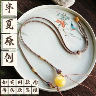 手工编织横穿款蜜蜡绿松天珠黄金翡翠玉弯管锁骨项链挂绳高级质感