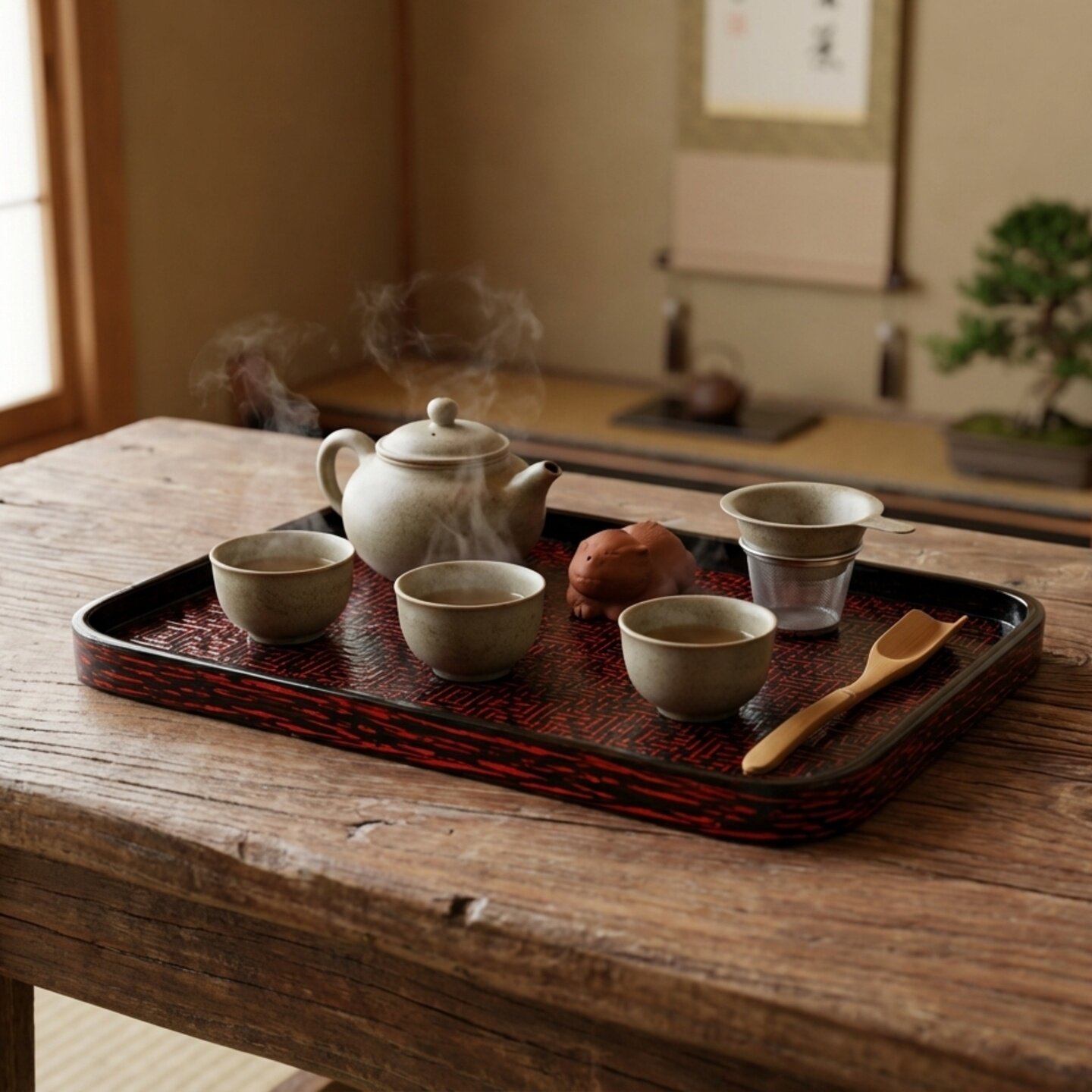 日式蓝胎漆长方形竹编托盘奉茶盘竹编点心盘果盘平盘老物全新未用