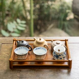 手工竹制长方形茶盘干泡台中式复古家用托盘茶台茶具收纳盘奉茶盘