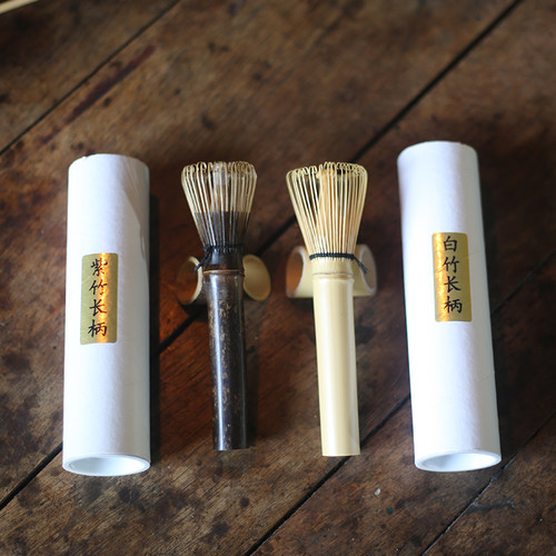 Purple and White Bamboo Long Handle Chasen Matcha Tea Whisk