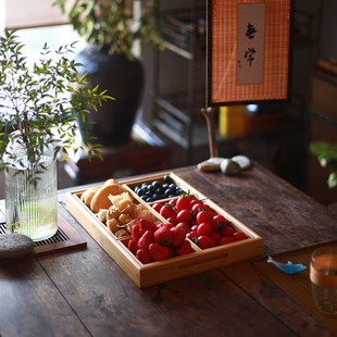 加厚竹制酒店民宿家用零食糖果分格托盘干果盘水果盘下午茶点心盘