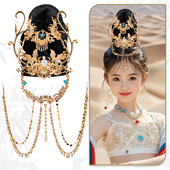 异域风敦煌儿童百搭造型古风汉服假发头饰组合长流苏合金手工发冠