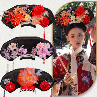 古风川黛格格旗头发饰古装假发清朝宫廷头饰古风满族发型成人旗头