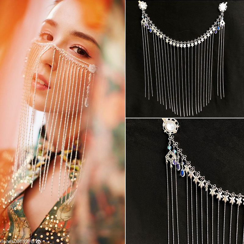 古风遮脸配饰步摇串珠挂耳面纱