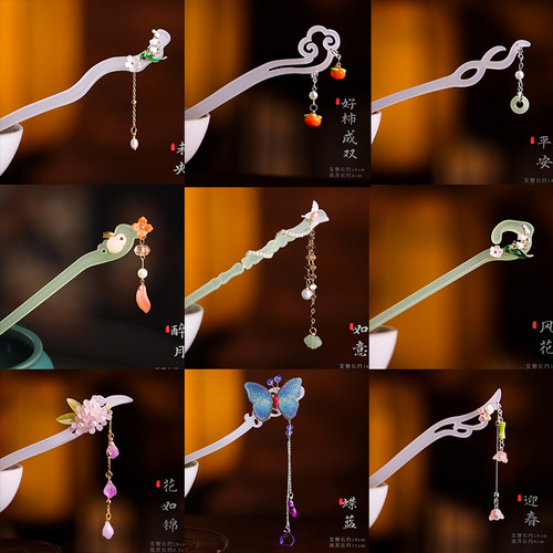 百搭气质醋酸仿玉花朵发簪