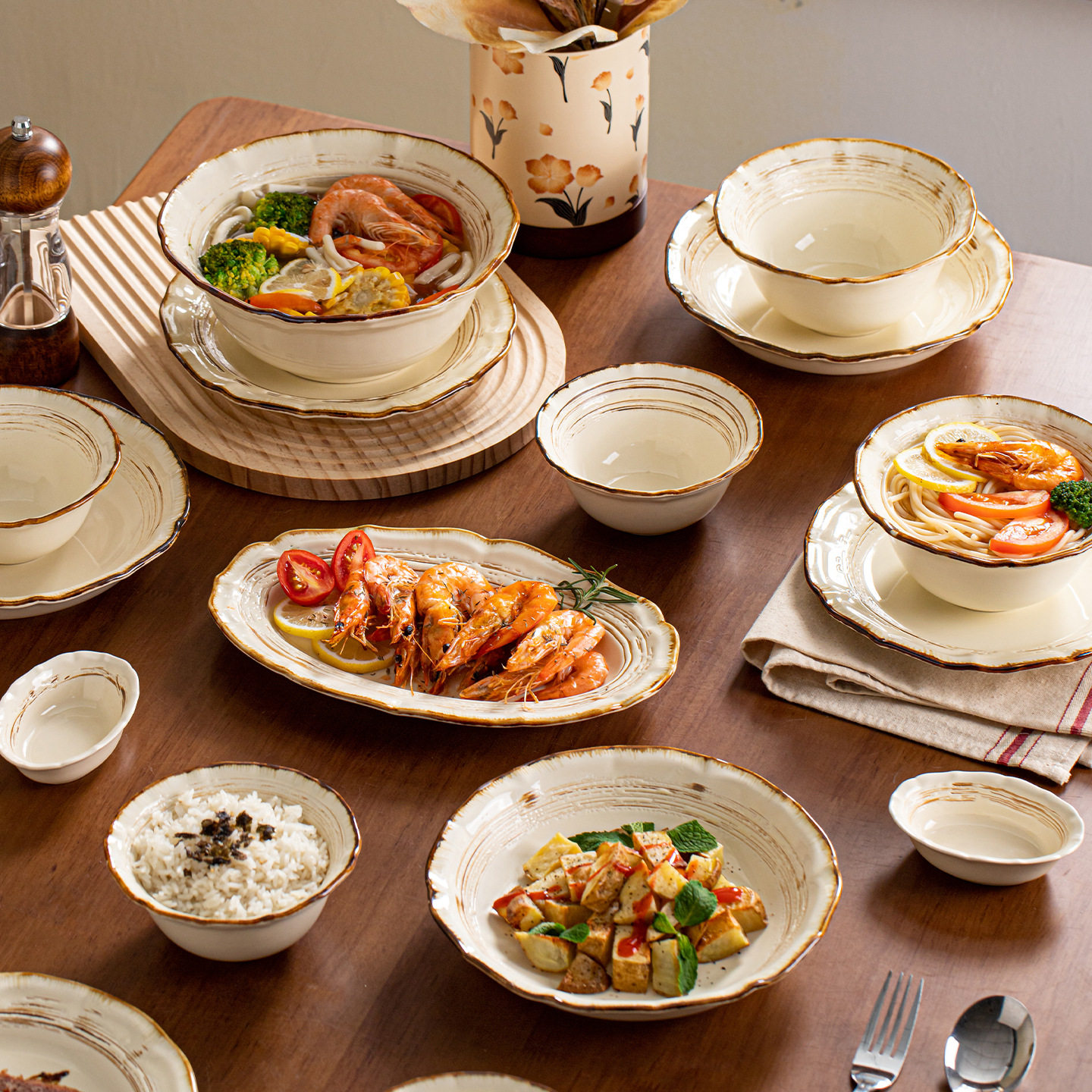 玲珑家复古窑变碗盘餐具感菜盘子家用米饭碗陶瓷汤面碗创意碗碟,餐饮具,西餐餐具套装,淘宝优惠券,粉丝福利购,淘宝优惠卷