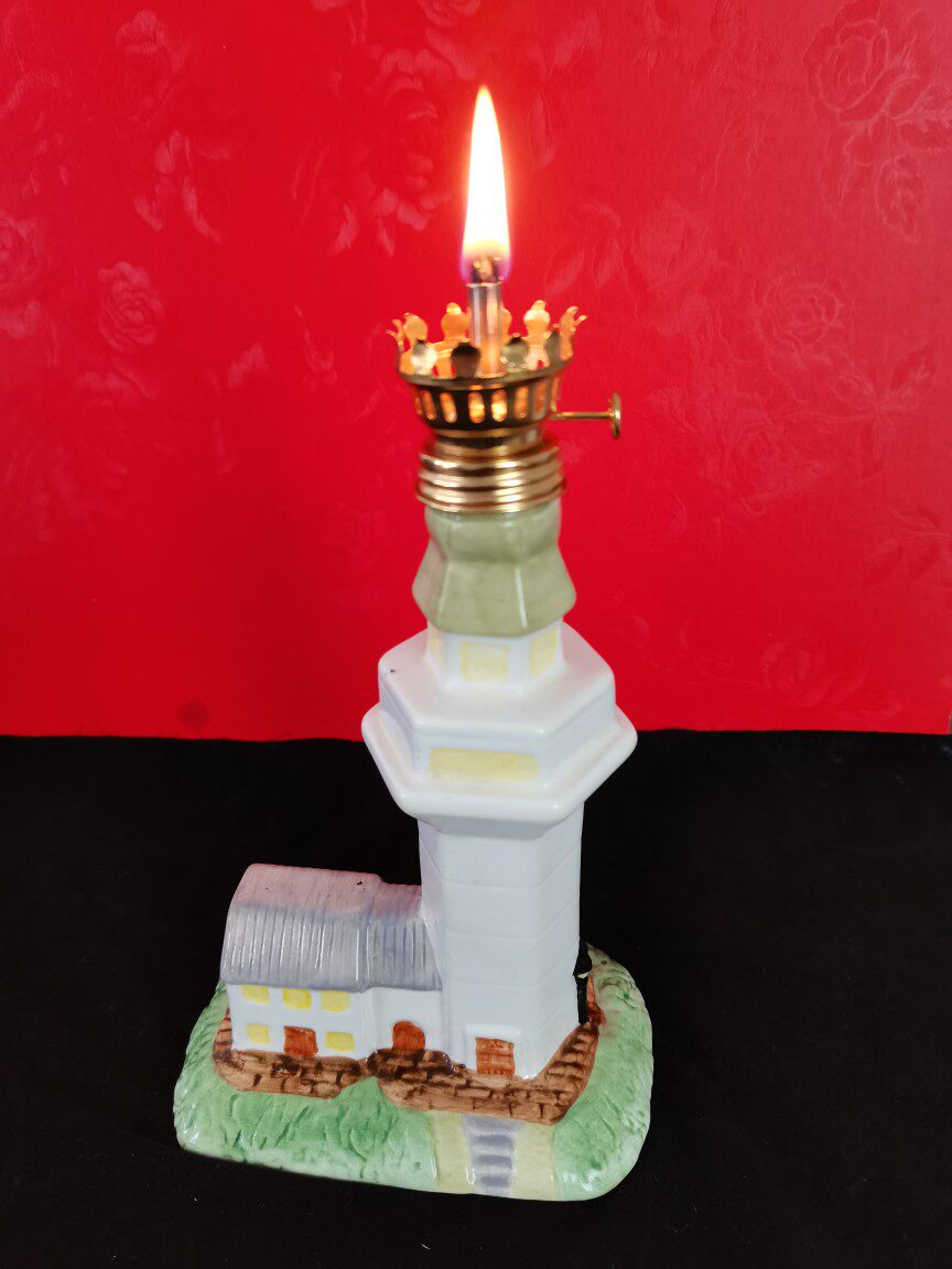 复古陶瓷油灯90年代怀旧煤油灯出口东南亚老陶瓶罐创意城堡摆件