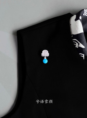 法式复古蓝松石盾牌磁吸扣胸针